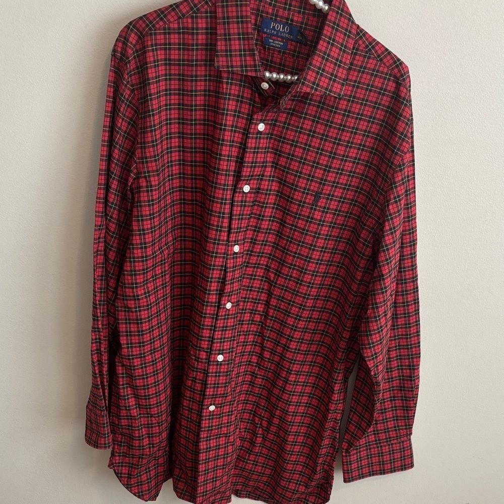 Polo Ralph Lauren Red and Black Plaid Button-Down Shirt size 17.5 34/35